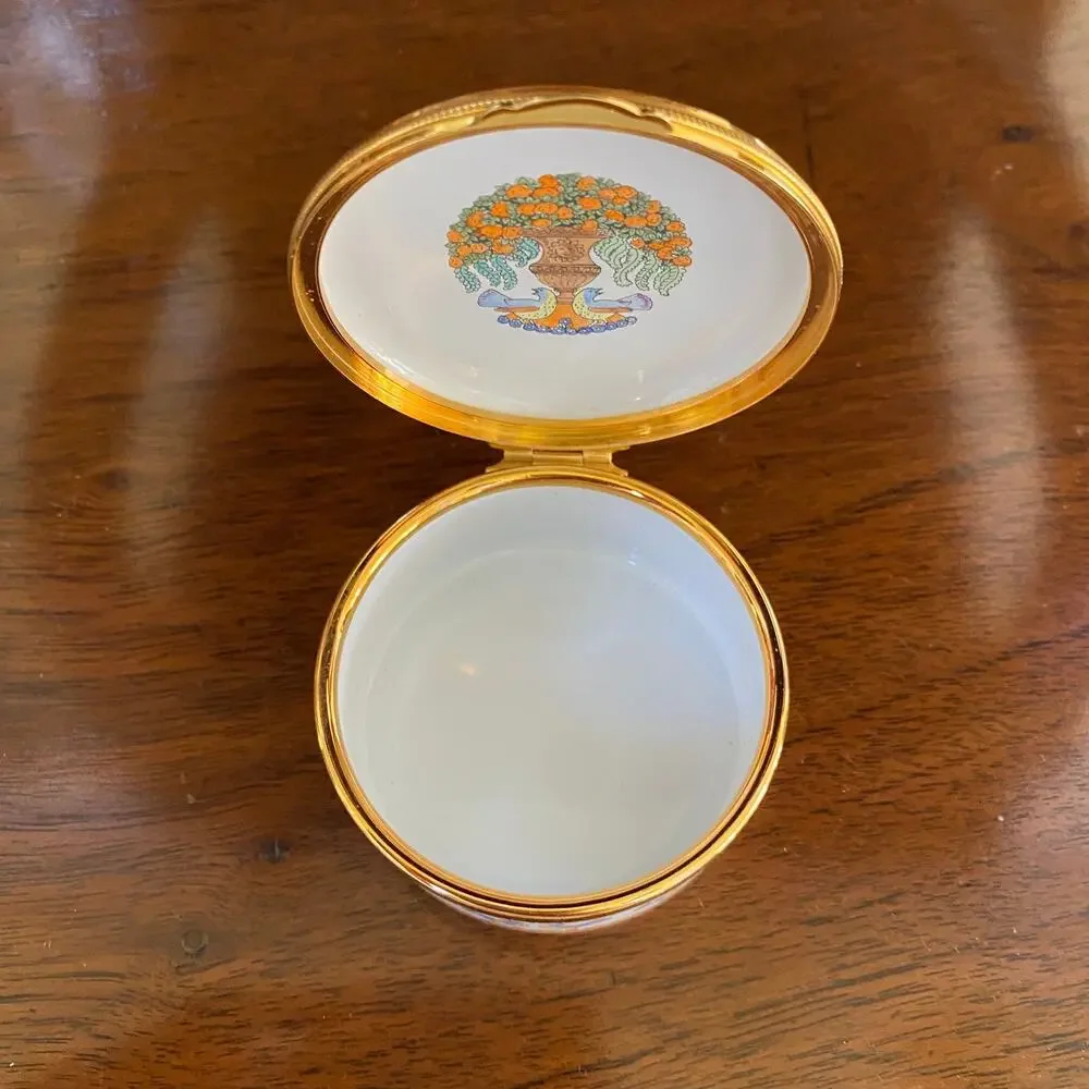 Staffordshire Enamels England God's Garden Floral Trinket Pill Box Vintage